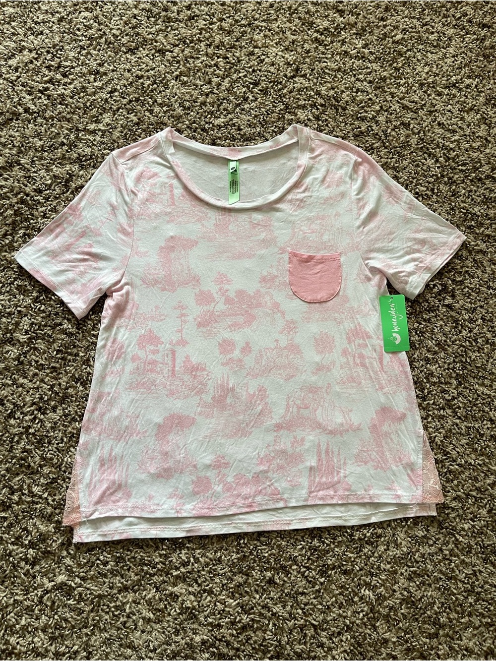 Honeydew Something Sweet Short Pajama‎ Top Pop Toile Pink White Lace Trim XS